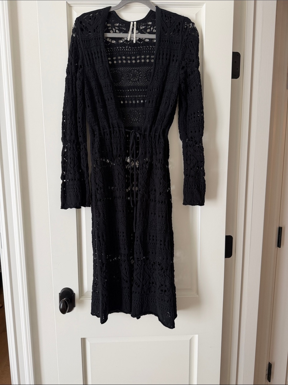 Anthropology Black Crochet Long Sleeve Drawstring Dress